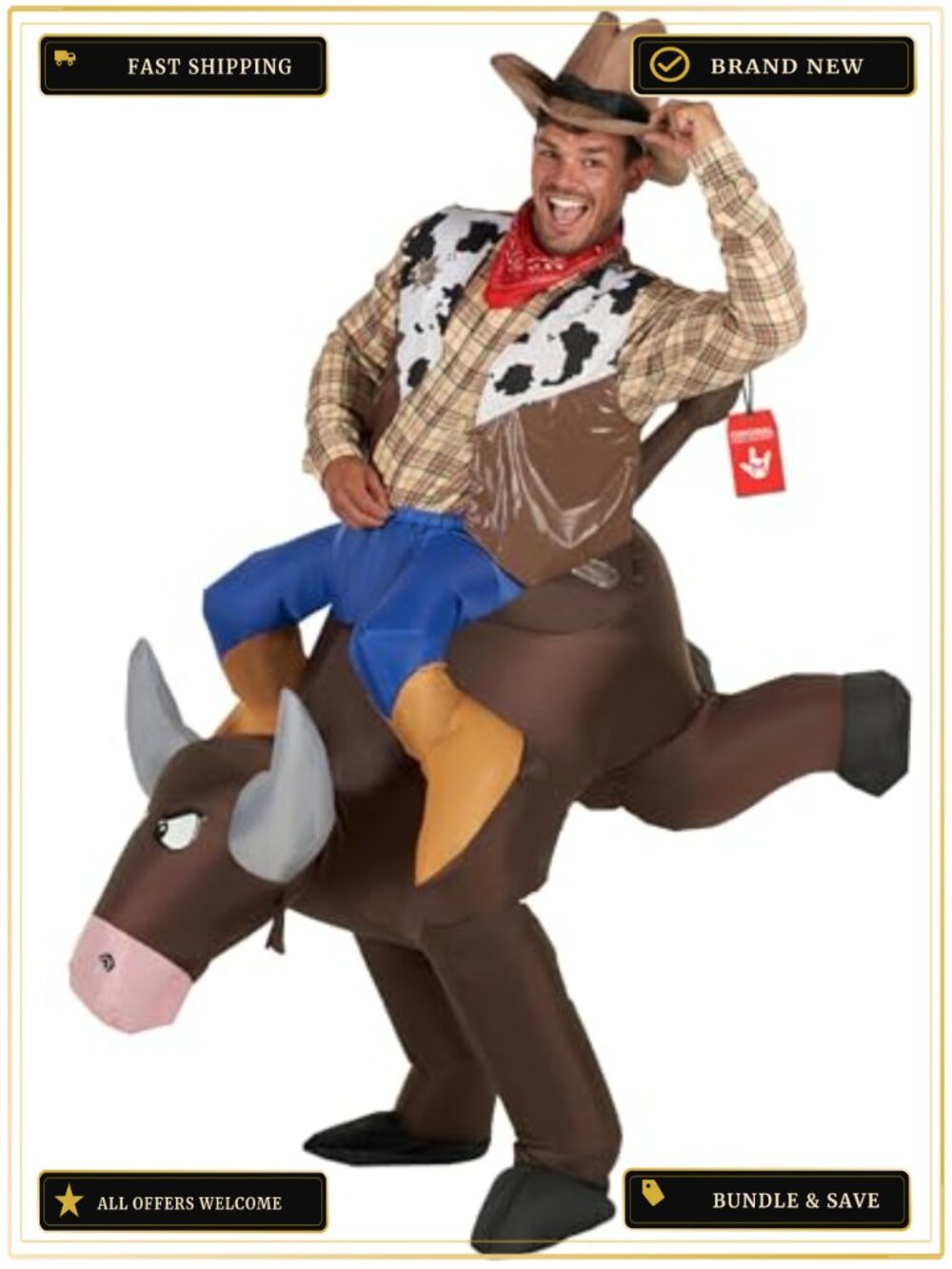 Inflatable Bull Rider Costume Adult Blow Up Suit with Fan for Halloween Rodeo